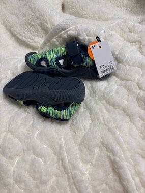 jumping beans Navy and Lime Green Kids Sandals with Hook-and-Loop Strap